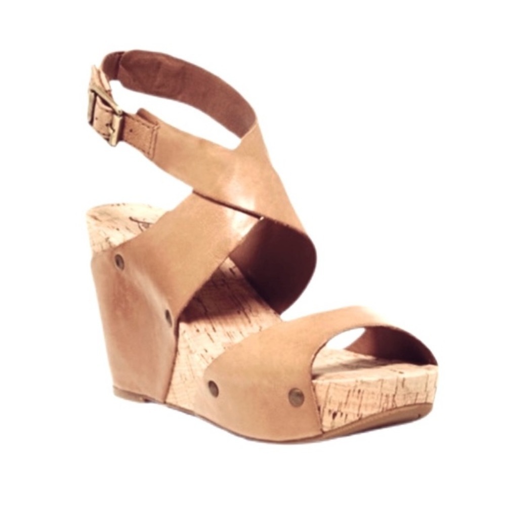 Lucky Brand Moran Platform Sandal Cork Wedge Brown Leather
Ankle Wrap Size 9.5